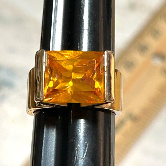 Sterling Silver 925 Yellow Gold Vermeil Bold Wide Golden Citrine CZ Band Ring - Picture 2 of 14